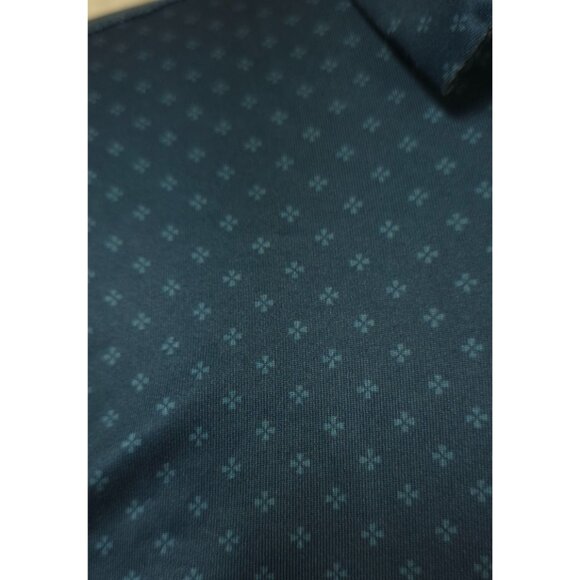 Green Side Mens Small Bluish Green Geometric Floral Outdoor Golf Polo Shirt - Picture 2 of 12